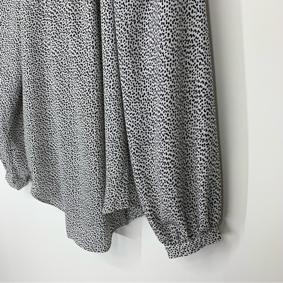 Ann Taylor Dark Navy Blue Abstract Dot White Long Sleeve Blouse Keyhole Front - Picture 6 of 16